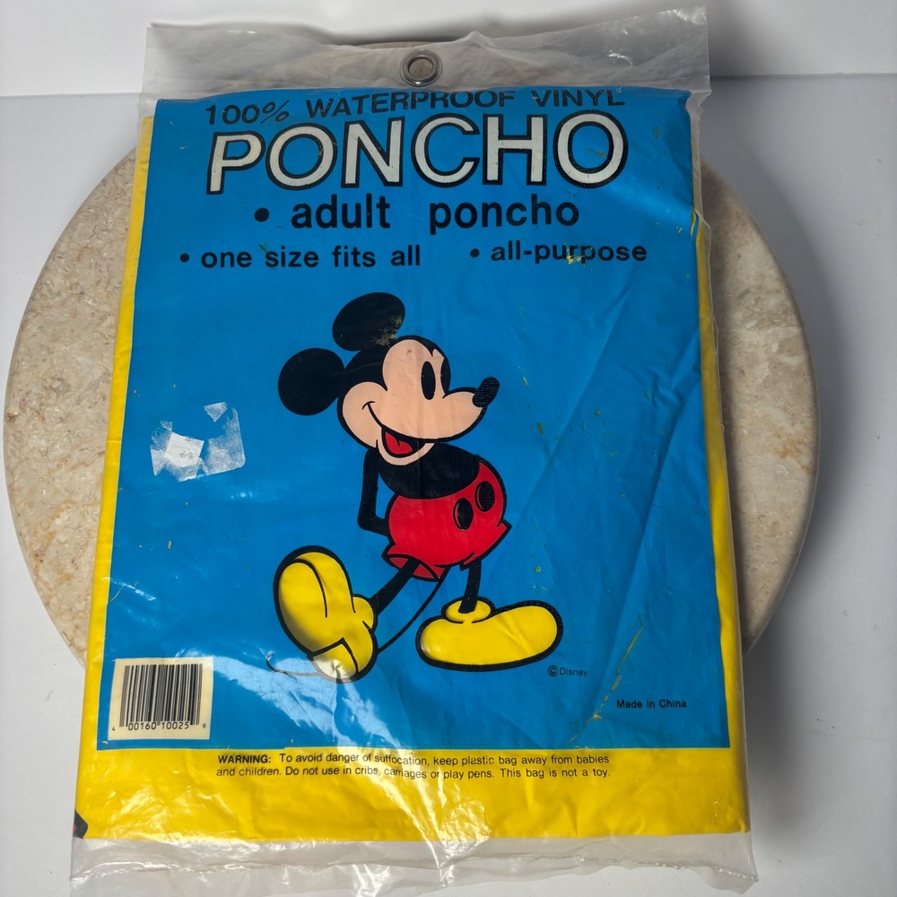 Vintage Disney Mickey Mouse Rain Poncho Yellow Vinyl Adult One Size New Sealed